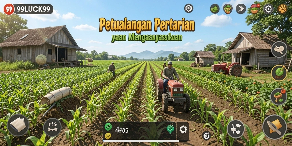 Screenshot gameplay 99LUCK99 menunjukkan aktivitas bertani yang seru dan interaktif.