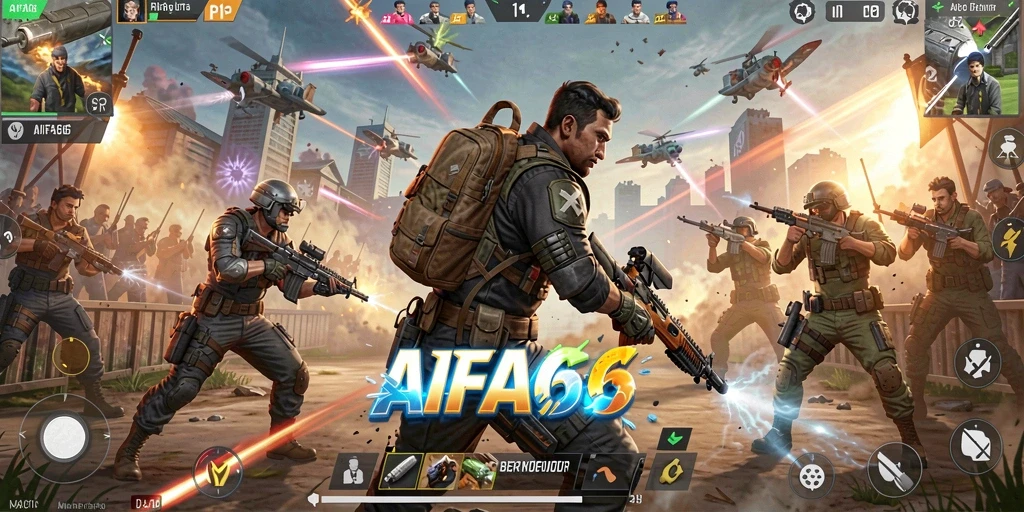 Gameplay AIFA66 saat pertarungan di arena Battle Royale.