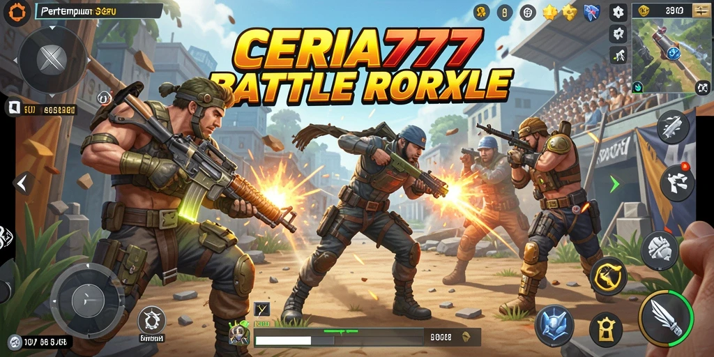 Tangkapan layar utama CERIA777 yang menunjukkan aksi gameplay Battle Royale yang seru.