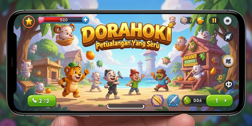 Tampilan gameplay seru dari DORAHOKI yang menampilkan tantangan arcade.