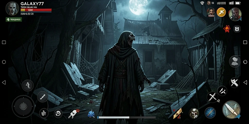 Tangkapan layar menampilkan suasana mencekam dari gameplay GALAXY77.