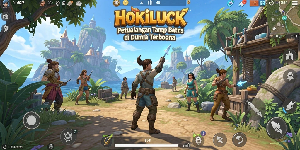 Tampilan gameplay HOKILUCK yang epik di dunia terbuka.