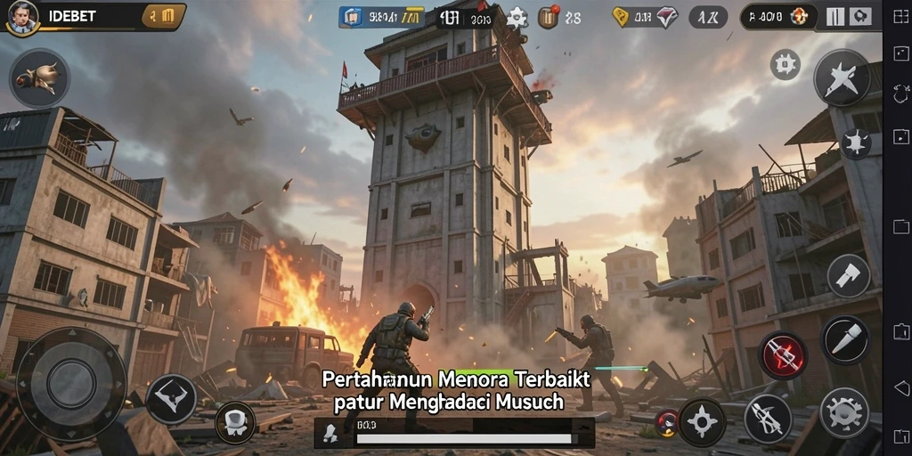Tampilan menyenangkan gameplay Tower Defense di IDEBET.