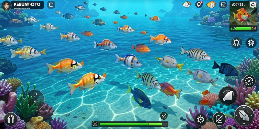 Screenshot utama KEBUNTOTO menampilkan gameplay Tembak Ikan yang seru.