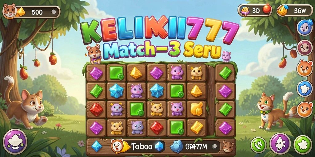 Tampilan gameplay KELINCI777 dengan grafis cerah Match-3.