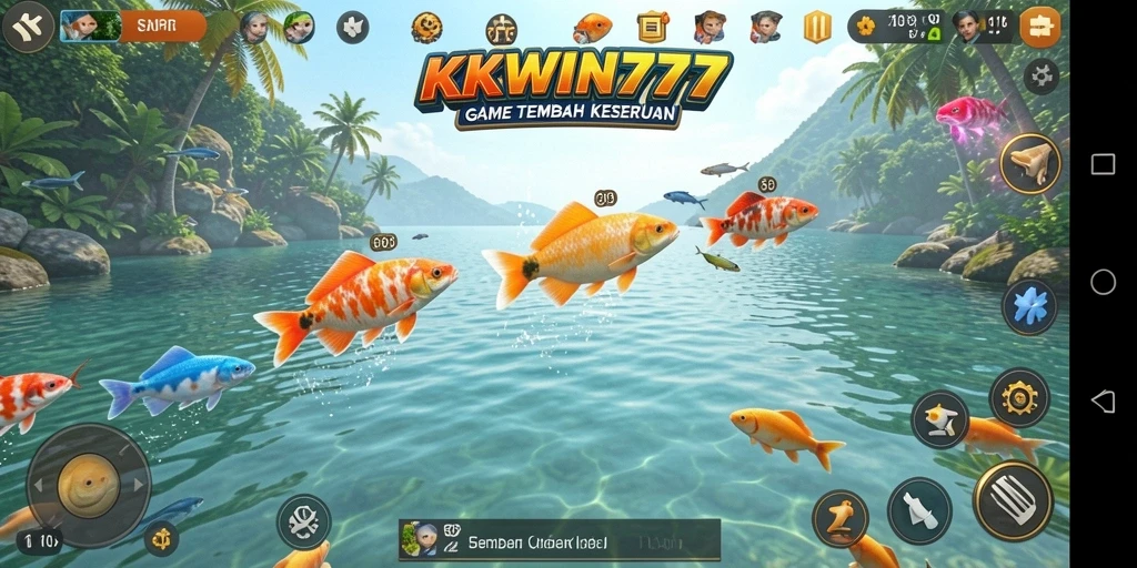 Screenshot gameplay KKWIN777 yang menampilkan aksi menangkap ikan.