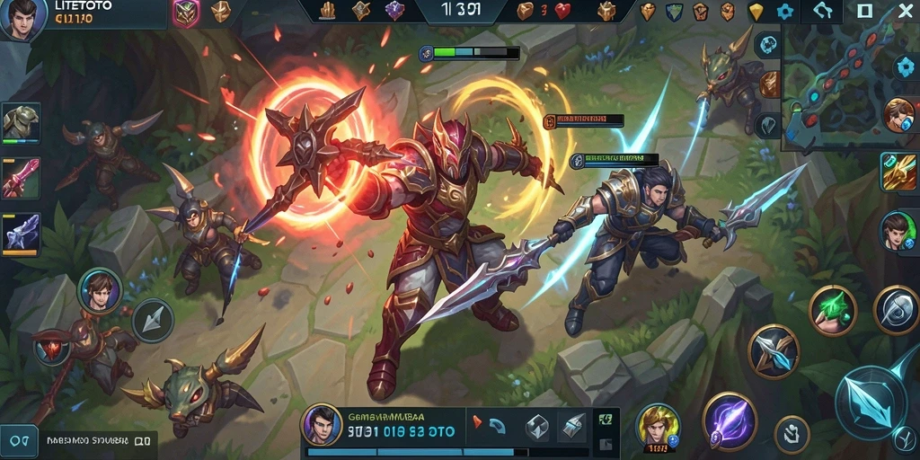 Screenshot utama LITETOTO menampilkan aksi MOBA yang seru dan mendebarkan.