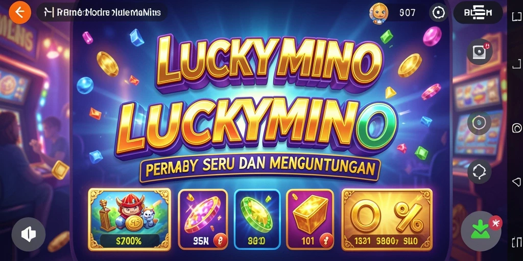 Screenshot gameplay LUCKYMINO menampilkan kombinasi simbol yang mengesankan.
