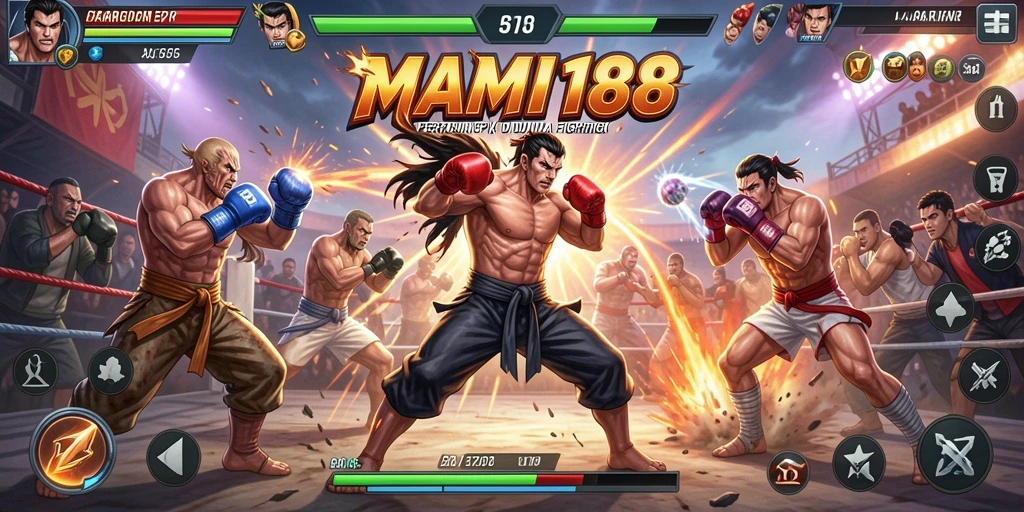 Screenshot MAMI188 menunjukkan pertarungan seru antar karakter.