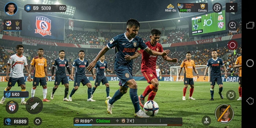 Tampilan gameplay seru dan menegangkan di lapangan sepak bola.