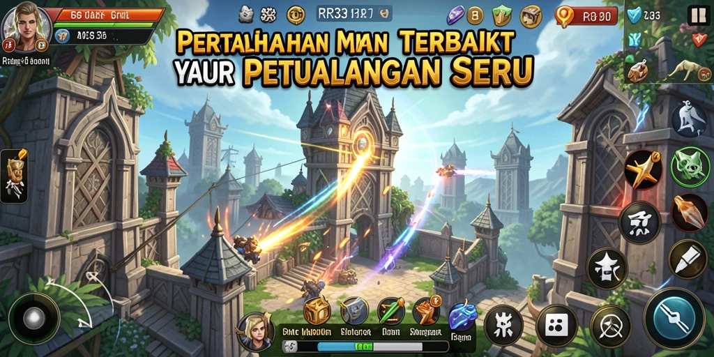 Tampilan gameplay menara pertahanan yang intens dan menyenangkan.