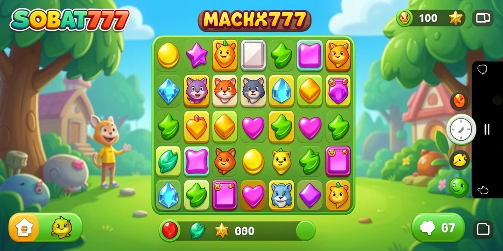 Tampilan seru gameplay SOBAT777 dengan pencocokan warna yang menarik.