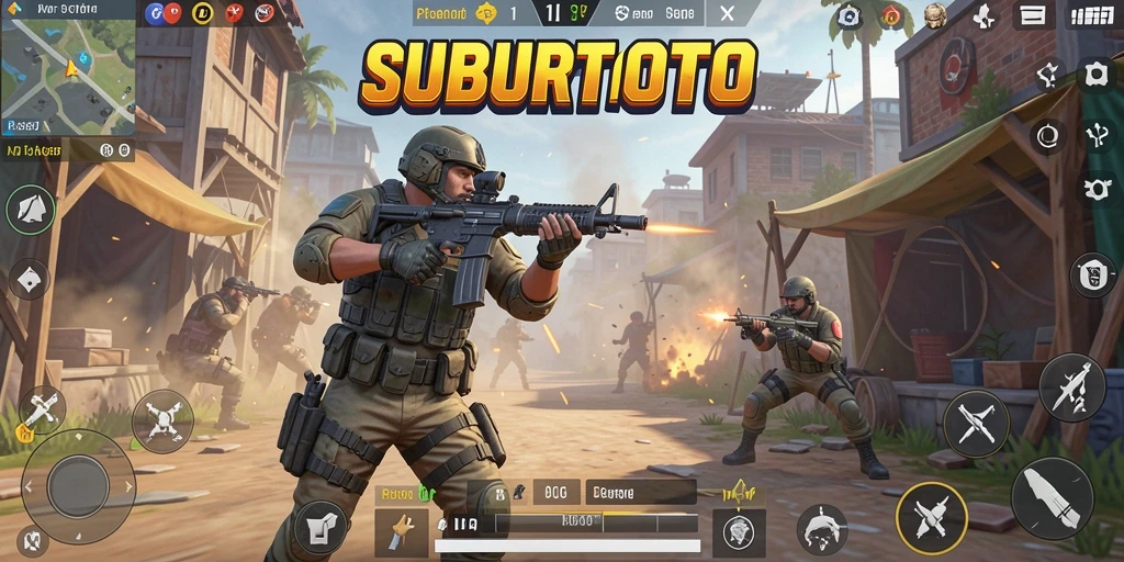Screenshot SUBURTOTO menampilkan aksi mendebarkan dalam pertempuran Battle Royale.