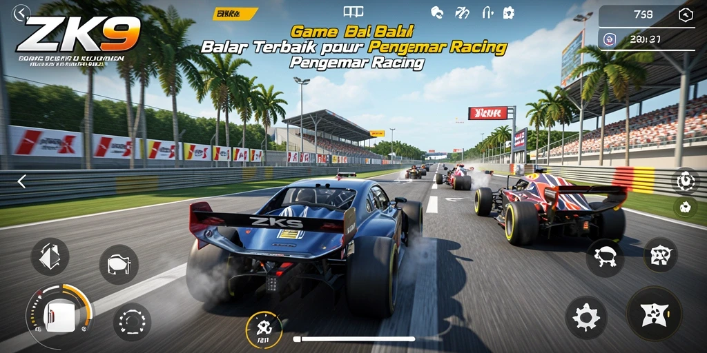 Tampilan seru gameplay ZK9 saat balapan di trek yang menantang.